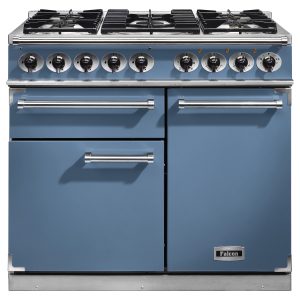 Falcon F1000DXDFCA/N 1000 Deluxe Dual Fuel Range Cooker in China Blue and Nickel
