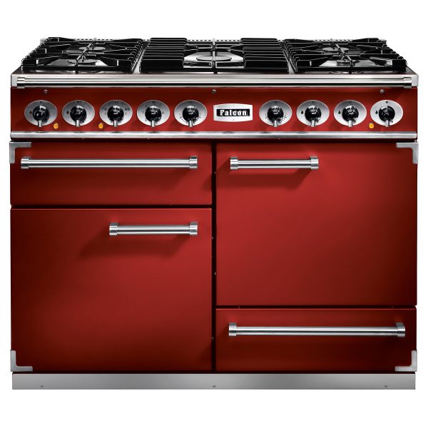 Falcon F1092DXDFRD/CM 1092 Deluxe Dual Fuel Range Cooker In Cherry Red with Chrome