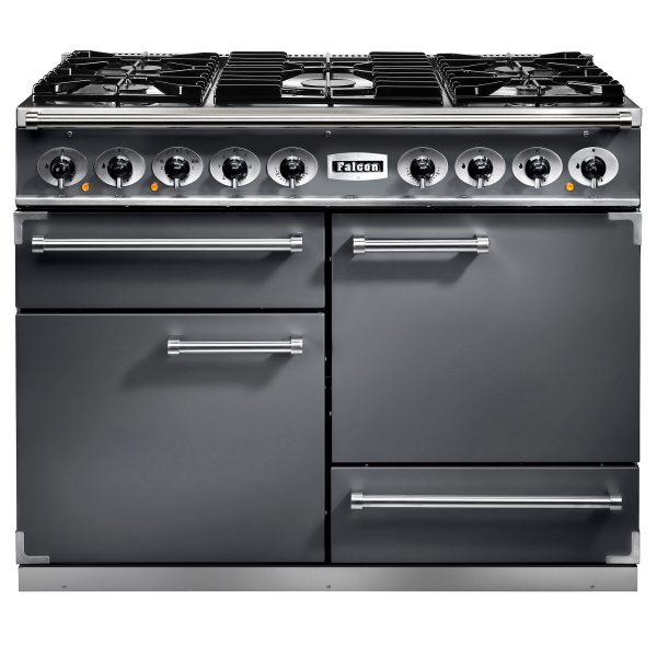 Falcon F1092DXDFSL/ CM 1092 Deluxe Dual Fuel Range Cooker In Slate with Chrome