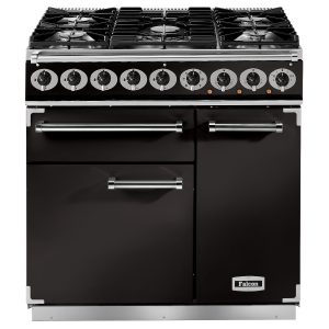 Falcon F900DXDFBL/C Deluxe 90cm Dual Fuel Range Cooker in Black and Chrome