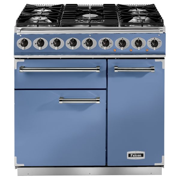 Falcon F900DXDFCA/N Deluxe 90cm Dual Fuel Range Cooker in China Blue and Nickel