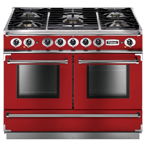 Falcon FCON1092DFRD/CM Continental 1092 Dual Fuel Range Cooker In Cherry Red with Chrome