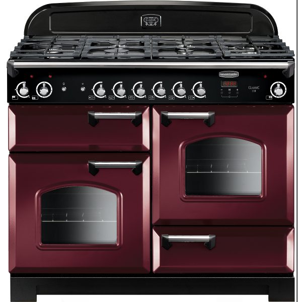 Rangemaster CLA110NGFCY/C Classic 110 All Gas Range Cooker Cranberry & Chrome