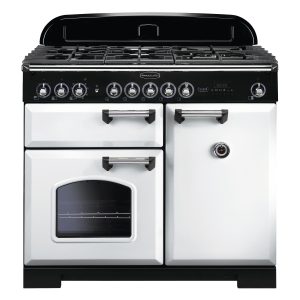 Rangemaster CDL100DFFWH/C Classic Deluxe 100 Dual Fuel Range Cooker – White & Chrome
