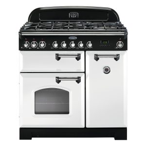 Rangemaster CDL90DFFWH/C Classic Deluxe 90 Dual Fuel Range Cooker – White & Chrome