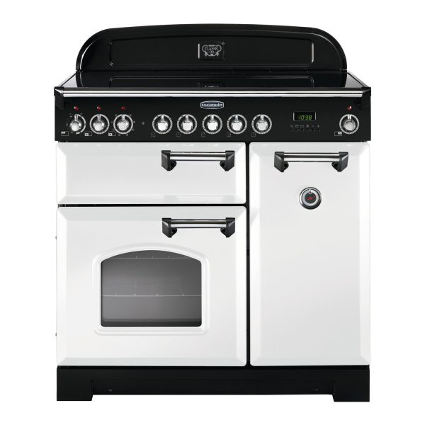 Rangemaster CDL90EIWH/C Classic Deluxe 90 Induction Range Cooker – White & Chrome