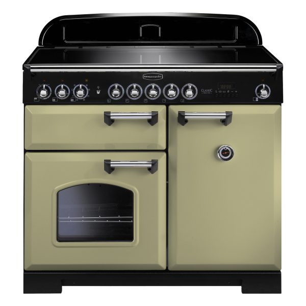 Rangemaster CDL100EIOG Classic Deluxe 100 Induction Range Cooker Olive Green & Chrome
