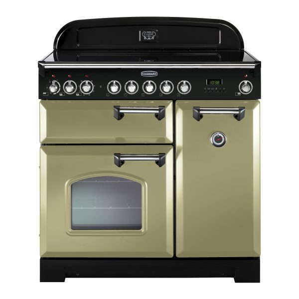 Rangemaster CDL90EIOG/C Classic Deluxe 90 Induction Range Cooker – Olive Green & Chrome