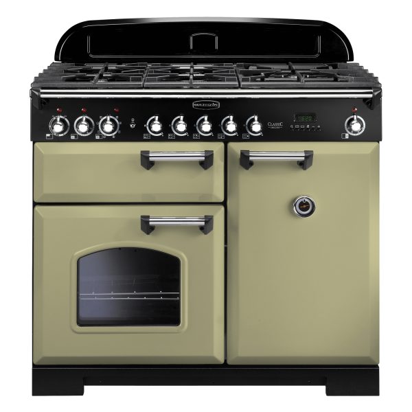 Rangemaster CDL100DFFOG Classic Deluxe 100 Dual Fuel Range Cooker – Olive Green & Chrome