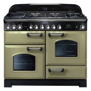 Rangemaster CDL110DFFOG Classic Deluxe 110 Dual Fuel Range Cooker Olive Green & Chrome