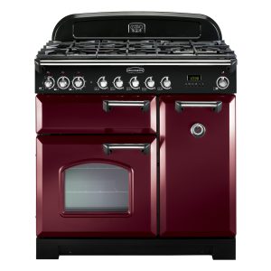 Rangemaster CDL90DFFCY/C Classic Deluxe 90 Dual Fuel Range Cooker – Cranberry & Chrome