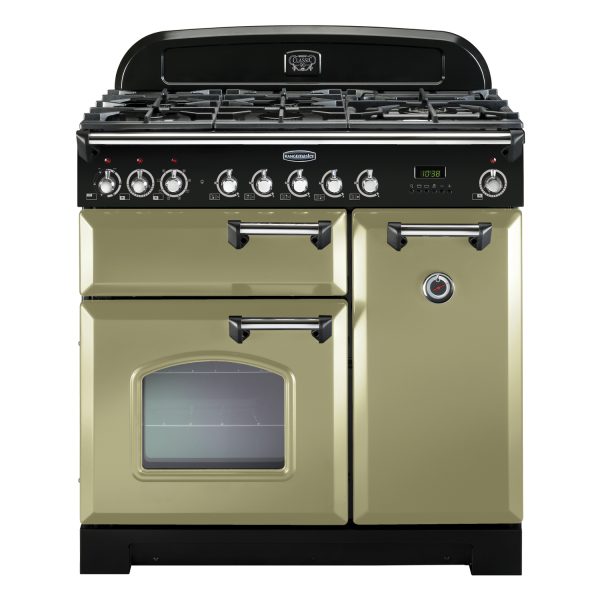 Rangemaster CDL90DFFOG/C Classic Deluxe 90 Dual Fuel Range Cooker – Olive Green & Chrome