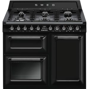 Smeg TR103BL New Victoria Aesthetic 100cm Traditional Dual fuel 3 cavity Cooker with Gas hob, Black