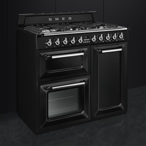 Smeg TR103BL New Victoria Aesthetic 100cm Traditional Dual fuel 3 cavity Cooker left side view