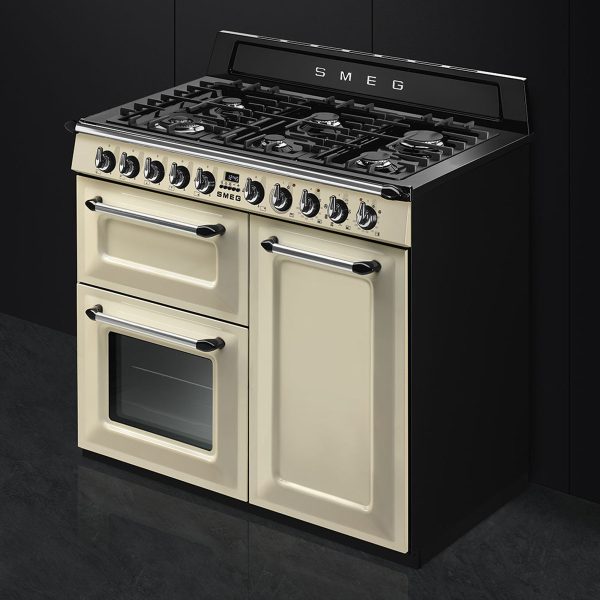 Smeg TR103P New Victoria Aesthetic 100cm Traditional Dual fuel 3 cavity Cooker with Gas hob, Cream right side