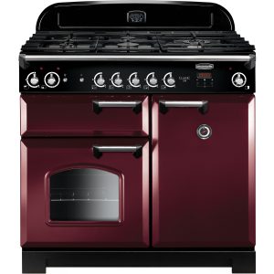 Rangemaster CLA100NGFCY/C Classic 100cm All Gas Range Cooker Cranberry with Chrome Handles