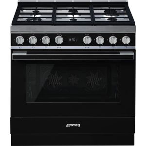 Smeg CPF9GPBL Portofino Aesthetic 90cm Cooker with Pyrolytic Multifunction Oven and Gas hob, Black