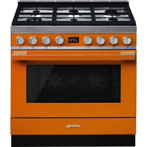 Smeg CPF9GPOR Portofino Aesthetic 90cm Cooker with Pyrolytic Multifunction Oven and Gas hob, Orange
