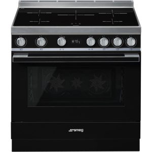 Smeg CPF9IPBL 90cm Portofino Black Cooker with Pyrolytic Multifunction Oven and Induction hob