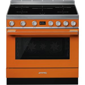 Smeg CPF9IPOR 90cm Portofino Orange Cooker with Pyrolytic Multifunction Oven and Induction hob