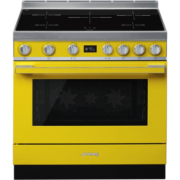 Smeg CPF9IPYW 90cm Portofino Yellow Cooker with Pyrolytic Multifunction Oven and Induction hob