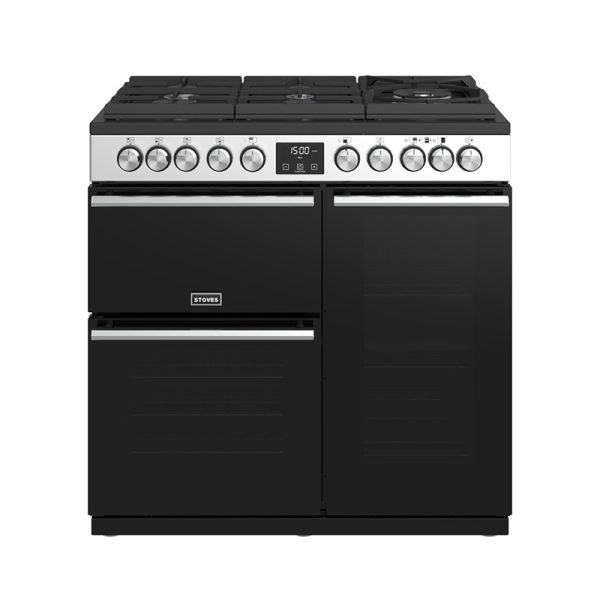 Stoves Precision Deluxe S900DF GTG 444410750 Gas-Through-Glass Hob, Conventional Oven & Grill 90cm Stainless Steel Range Cooker