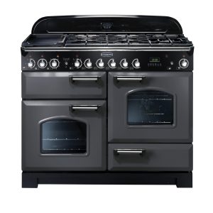 Rangemaster CDL110DFFSL/C Classic Deluxe 110 Dual Fuel Range Cooker In Slate & Chrome
