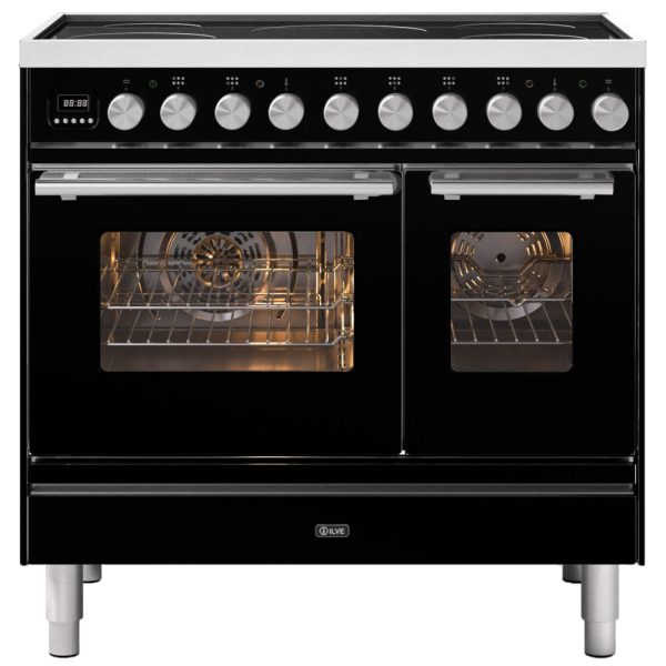 Ilve PDI09WE3BK 90cm Roma Induction Twin Oven Range Cooker In Gloss Black