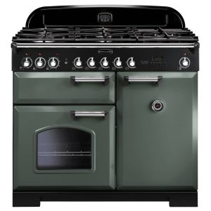 Rangemaster CDL100DFFMG/C Classic Deluxe 100 Dual Fuel Range Cooker – Mineral Green & Chrome