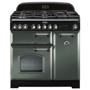 Rangemaster Classic Deluxe 90 Dual Fuel Range Cooker - Mineral Green with Chrome Trim - CDL90DFFMG/C