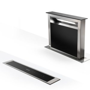 Faber Fabula Plus 60 340.0582.936 60cm Stainless Steel and Black Glass Downdraft Cooker Hood